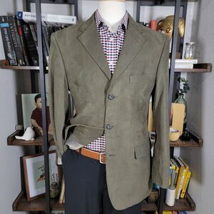 Stafford Essentials Men's Sport Coat Three Button‎ Olive Herringbone Poly Sz 40R